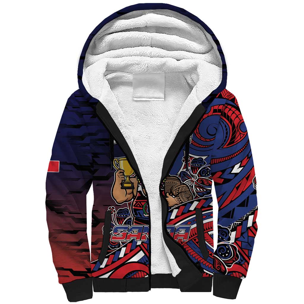Personalised Samoa Wrestling Sherpa Hoodie Polynesian Warrior Funny Style DT05 Unisex Navy - Polynesian Pride