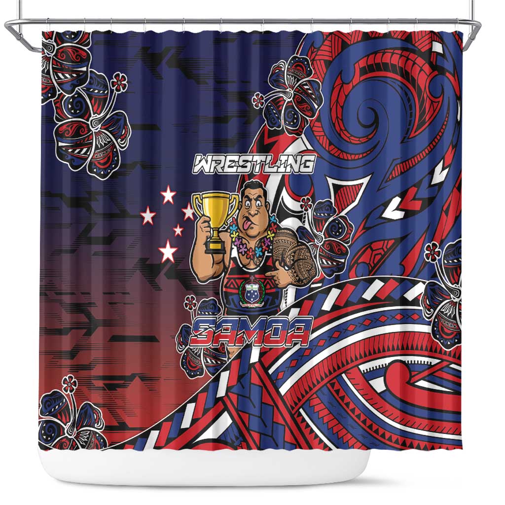 Samoa Wrestling Shower Curtain Polynesian Warrior Funny Style DT05 Navy - Polynesian Pride