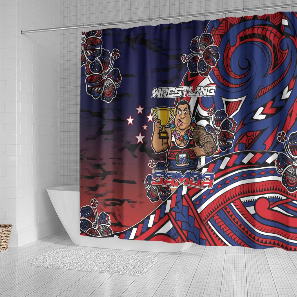 Samoa Wrestling Shower Curtain Polynesian Warrior Funny Style - Polynesian Pride