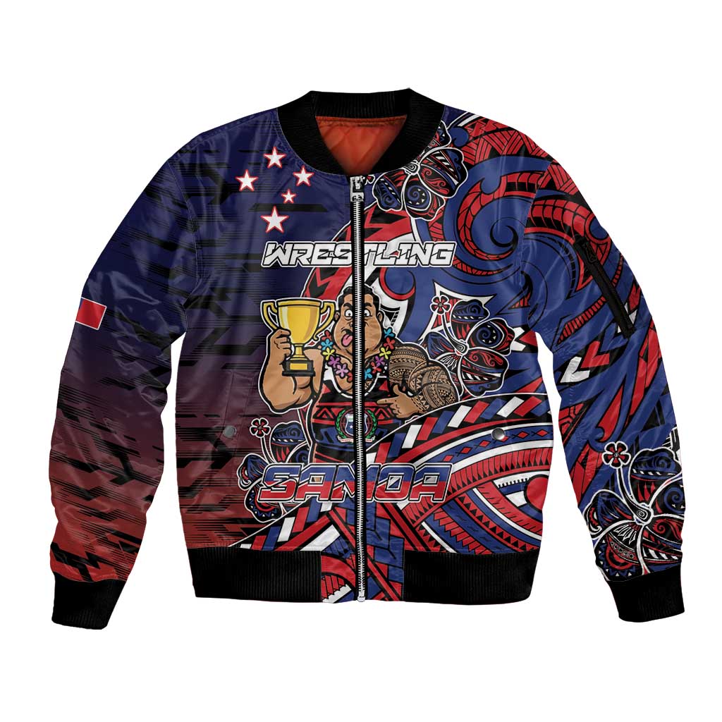 Personalised Samoa Wrestling Sleeve Zip Bomber Jacket Polynesian Warrior Funny Style DT05 Unisex Navy - Polynesian Pride
