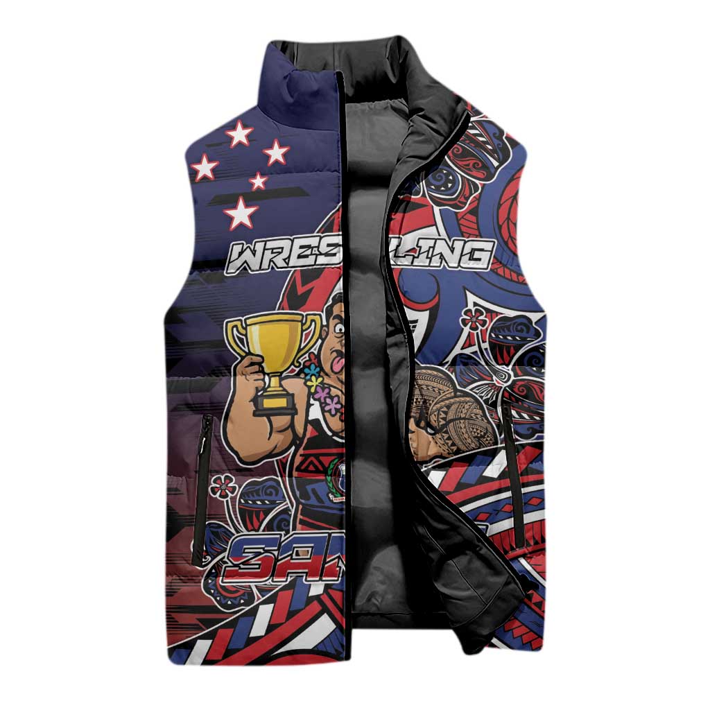Personalised Samoa Wrestling Sleeveless Puffer Jacket Polynesian Warrior Funny Style - Polynesian Pride