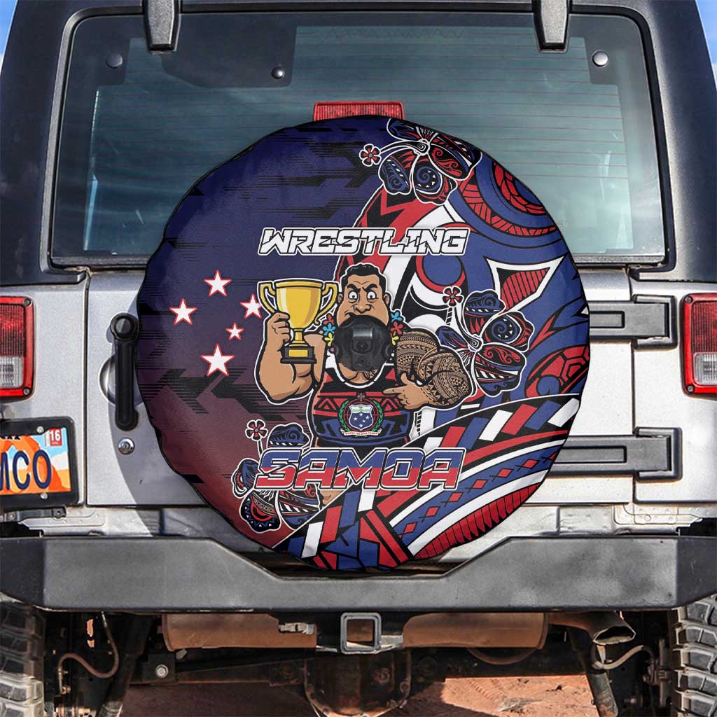Samoa Wrestling Spare Tire Cover Polynesian Warrior Funny Style DT05 Navy - Polynesian Pride