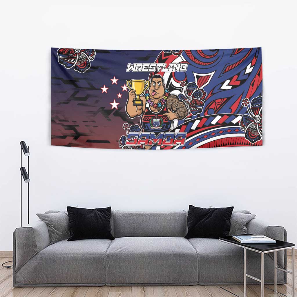 Samoa Wrestling Tapestry Polynesian Warrior Funny Style - Polynesian Pride