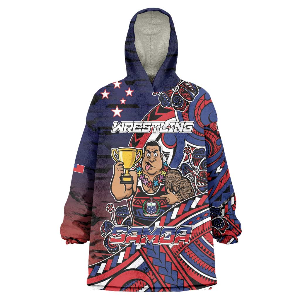 Personalised Samoa Wrestling Wearable Blanket Hoodie Polynesian Warrior Funny Style DT05 One Size Navy - Polynesian Pride