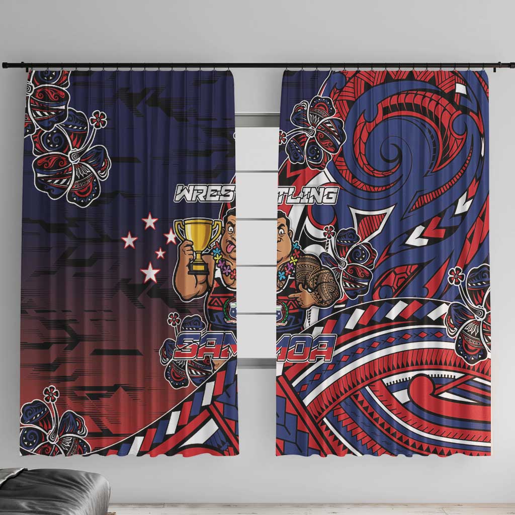 Samoa Wrestling Window Curtain Polynesian Warrior Funny Style DT05 With Hooks Navy - Polynesian Pride