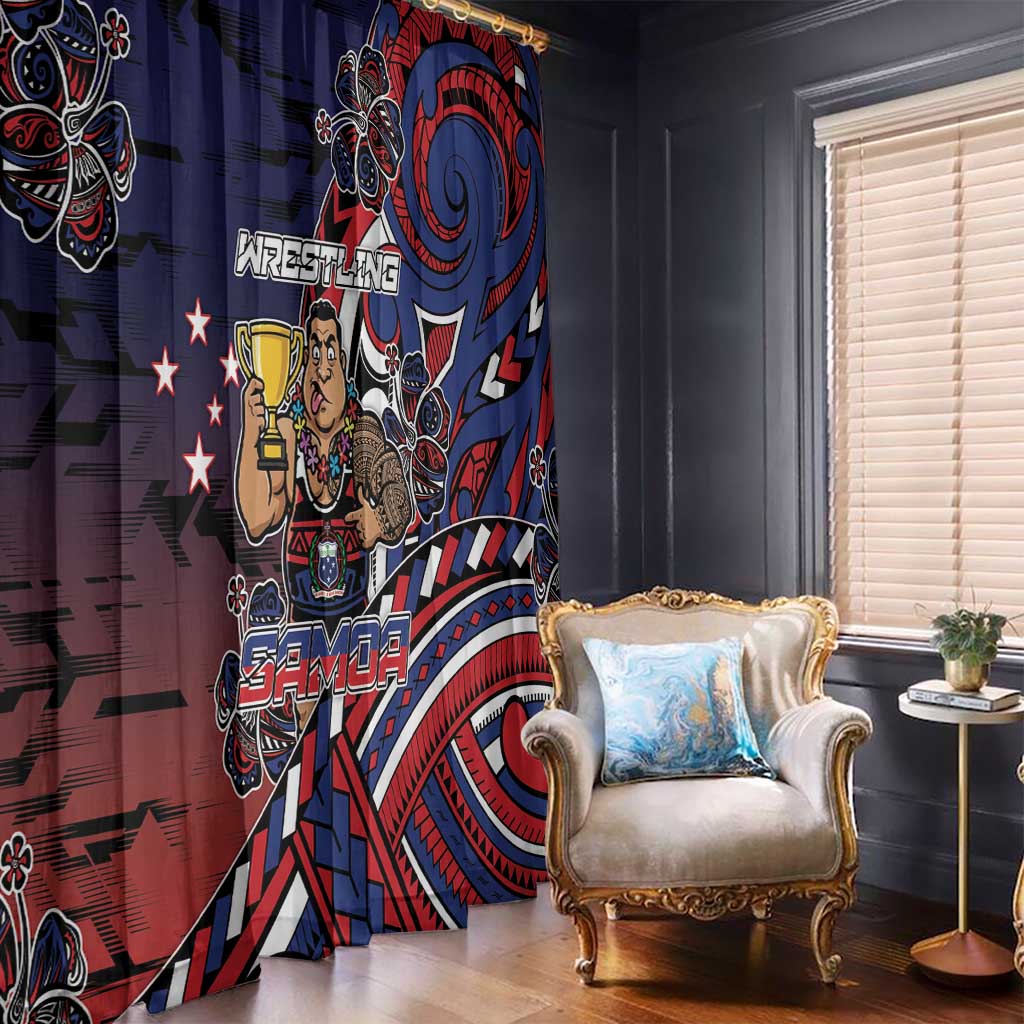 Samoa Wrestling Window Curtain Polynesian Warrior Funny Style - Polynesian Pride