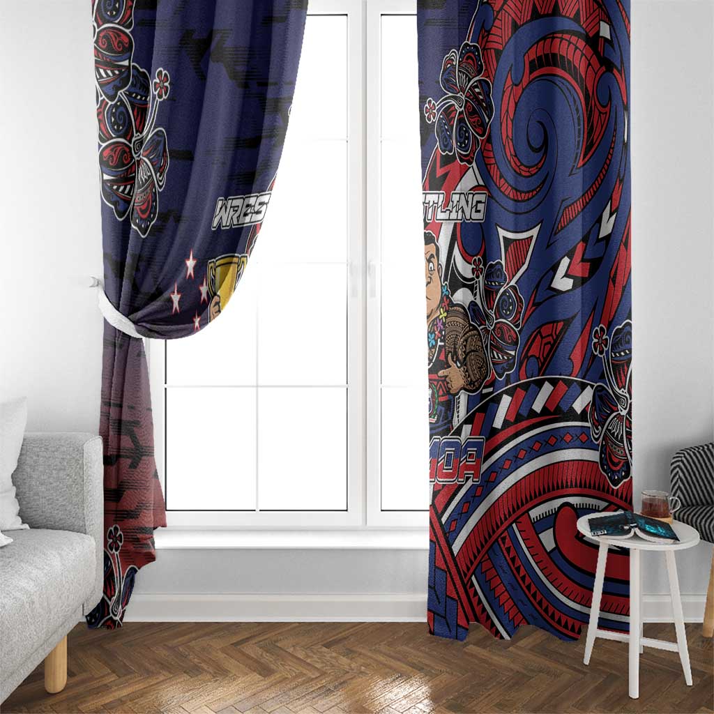 Samoa Wrestling Window Curtain Polynesian Warrior Funny Style - Polynesian Pride