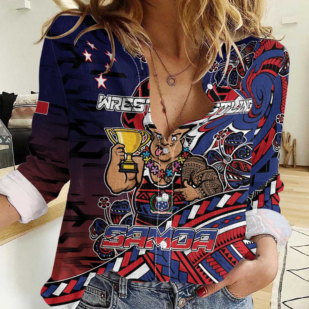 Personalised Samoa Wrestling Women Casual Shirt Polynesian Warrior Funny Style - Polynesian Pride