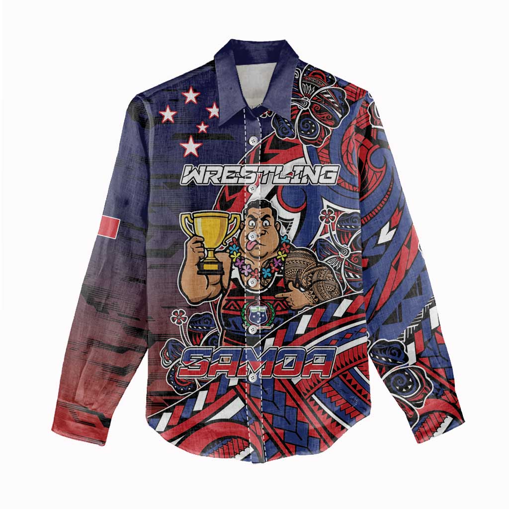 Personalised Samoa Wrestling Women Casual Shirt Polynesian Warrior Funny Style - Polynesian Pride