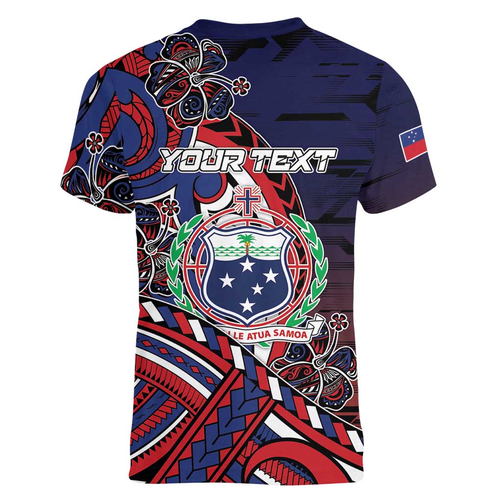 Personalised Samoa Wrestling Women V-Neck T-Shirt Polynesian Warrior Funny Style - Polynesian Pride