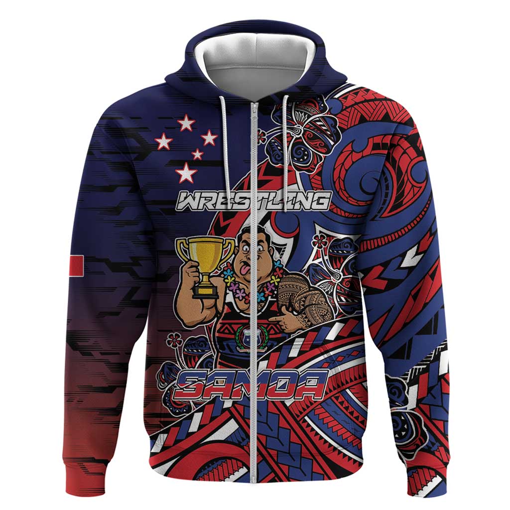 Personalised Samoa Wrestling Zip Hoodie Polynesian Warrior Funny Style DT05 Zip Hoodie Navy - Polynesian Pride