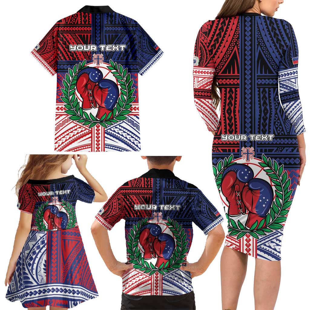Personalised Samoa Boxing Family Matching Long Sleeve Bodycon Dress and Hawaiian Shirt Samoan Boxer Funny Style - Polynesian Pride