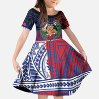 Personalised Samoa Boxing Family Matching Mermaid Dress and Hawaiian Shirt Samoan Boxer Funny Style DT05 Daughter's Dress Red - Polynesian Pride