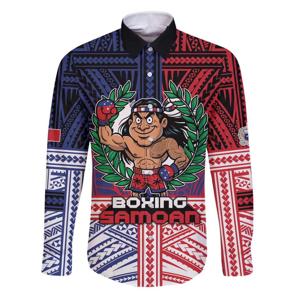 Personalised Samoa Boxing Family Matching Mermaid Dress and Hawaiian Shirt Samoan Boxer Funny Style DT05 Dad's Shirt - Long Sleeve Red - Polynesian Pride