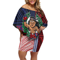 Personalised Samoa Boxing Family Matching Off Shoulder Short Dress and Hawaiian Shirt Samoan Boxer Funny Style - Polynesian Pride