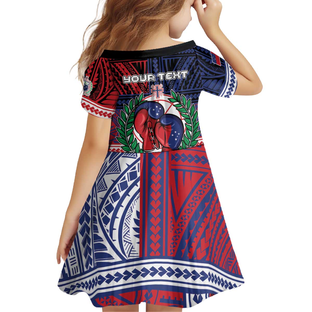 Personalised Samoa Boxing Kid Short Sleeve Dress Samoan Boxer Funny Style - Polynesian Pride