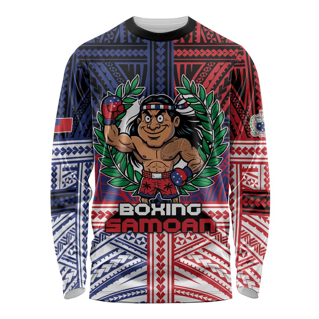 Personalised Samoa Boxing Long Sleeve Shirt Samoan Boxer Funny Style - Polynesian Pride