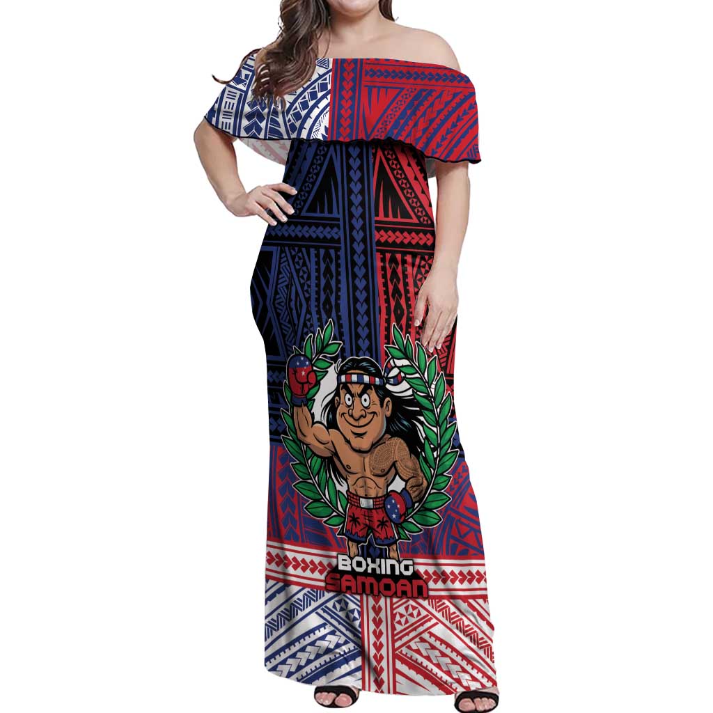Personalised Samoa Boxing Off Shoulder Maxi Dress Samoan Boxer Funny Style - Polynesian Pride