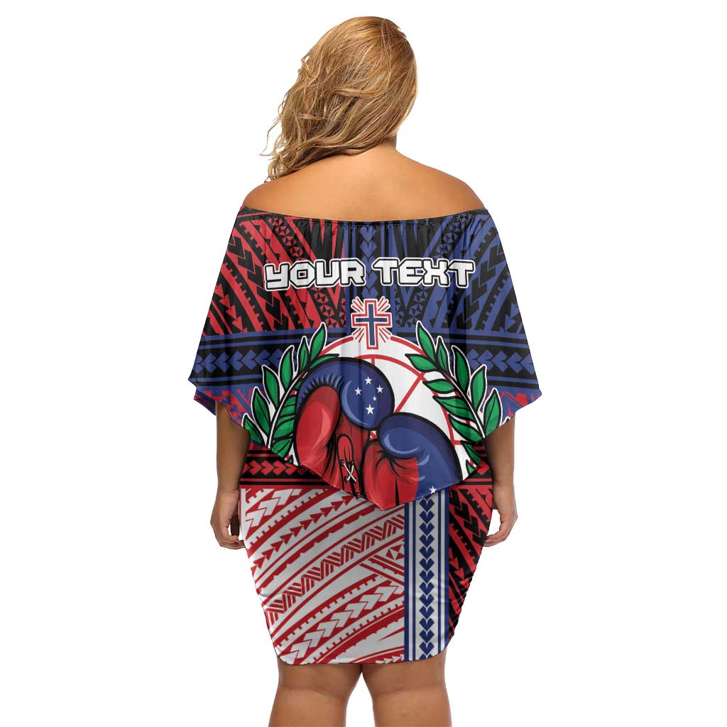 Personalised Samoa Boxing Off Shoulder Short Dress Samoan Boxer Funny Style - Polynesian Pride