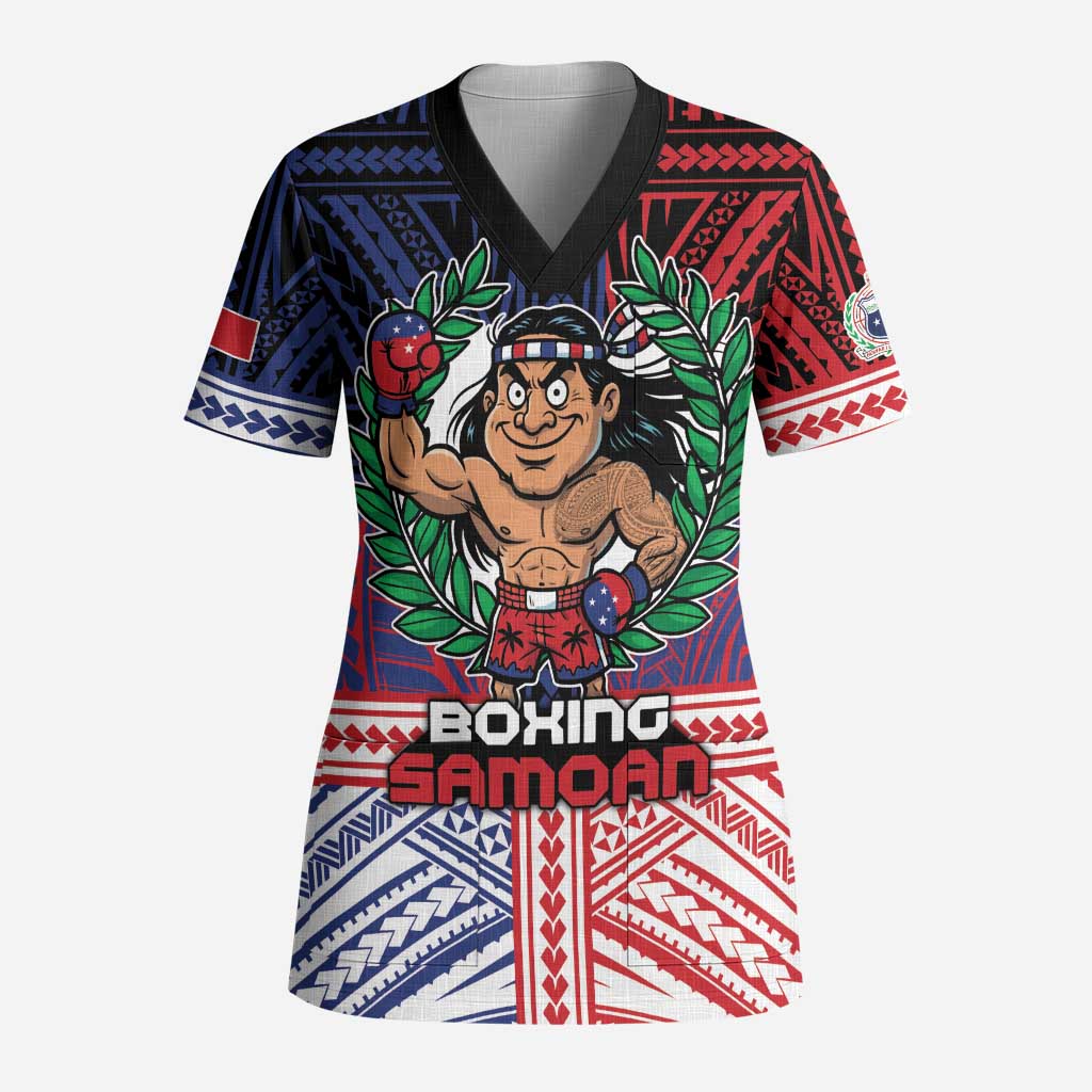 Personalised Samoa Boxing Scrub Top Samoan Boxer Funny Style - Polynesian Pride