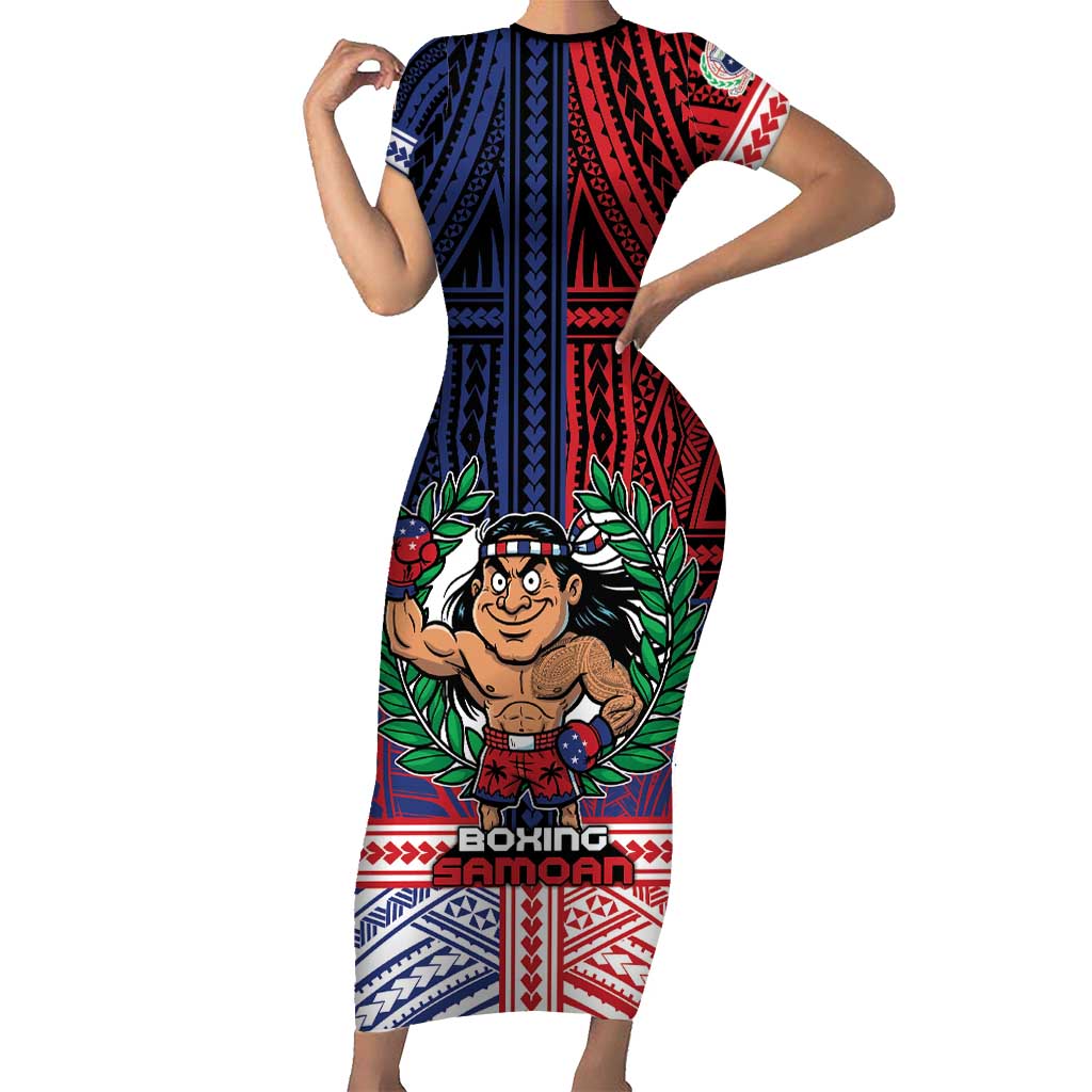Personalised Samoa Boxing Short Sleeve Bodycon Dress Samoan Boxer Funny Style - Polynesian Pride