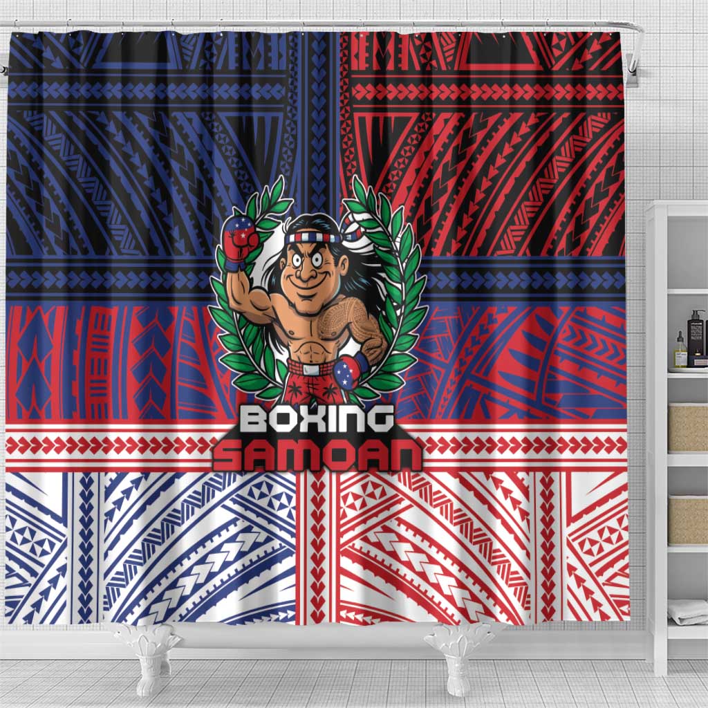 Samoa Boxing Shower Curtain Samoan Boxer Funny Style - Polynesian Pride