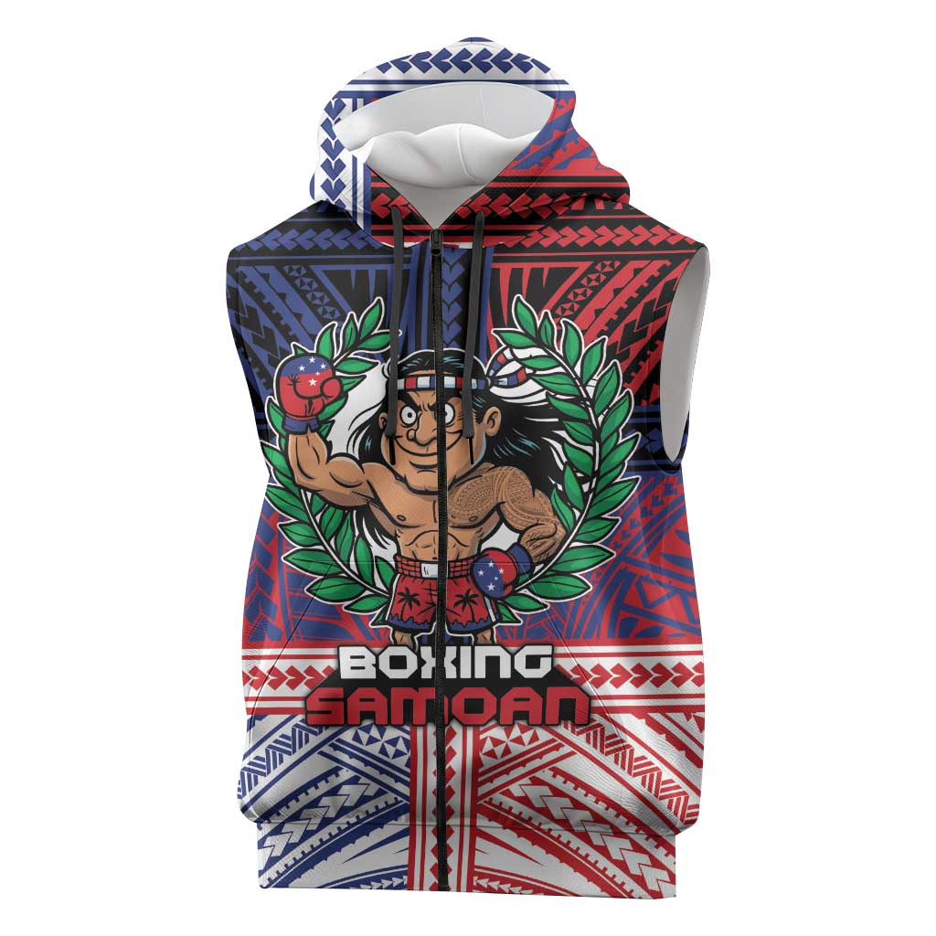 Personalised Samoa Boxing Sleeveless Zip Hoodie Samoan Boxer Funny Style DT05 Red - Polynesian Pride