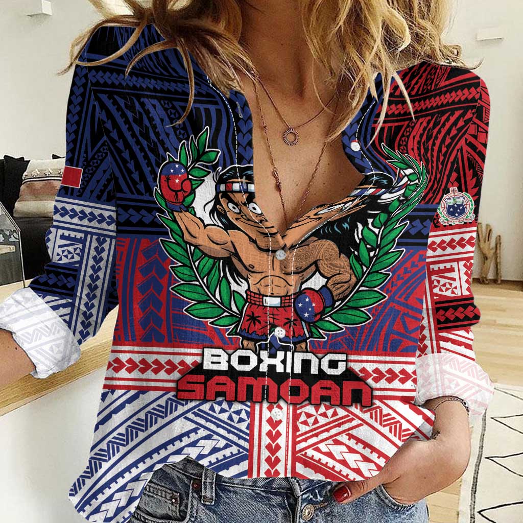 Personalised Samoa Boxing Women Casual Shirt Samoan Boxer Funny Style DT05 Female Red - Polynesian Pride