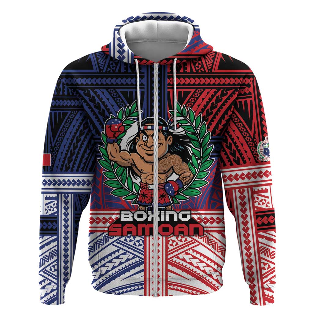 Personalised Samoa Boxing Zip Hoodie Samoan Boxer Funny Style - Polynesian Pride