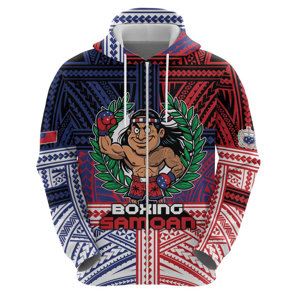 Personalised Samoa Boxing Zip Hoodie Samoan Boxer Funny Style - Polynesian Pride