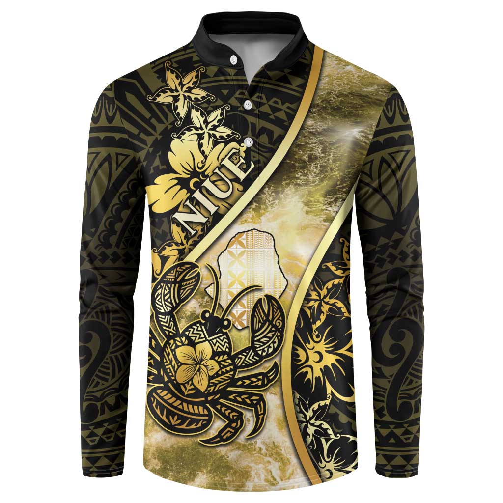 Personalised Niue Button Sweatshirt Niuean Crab Waves Style