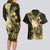 Personalised Niue Couples Matching Long Sleeve Bodycon Dress and Hawaiian Shirt Niuean Crab Waves Style