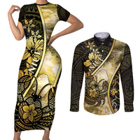 Personalised Niue Couples Matching Short Sleeve Bodycon Dress and Long Sleeve Button Shirt Niuean Crab Waves Style