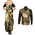 Personalised Niue Couples Matching Summer Maxi Dress and Long Sleeve Button Shirt Niuean Crab Waves Style