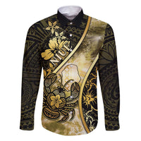 Personalised Niue Family Matching Long Sleeve Bodycon Dress and Hawaiian Shirt Niuean Crab Waves Style