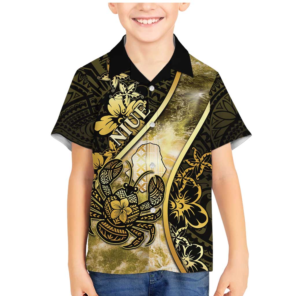 Personalised Niue Family Matching Mermaid Dress and Hawaiian Shirt Niuean Crab Waves Style