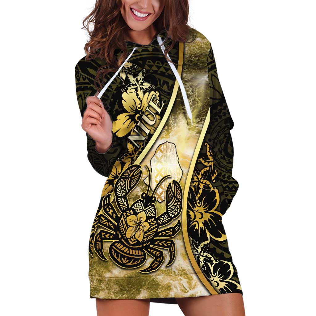 Personalised Niue Hoodie Dress Niuean Crab Waves Style