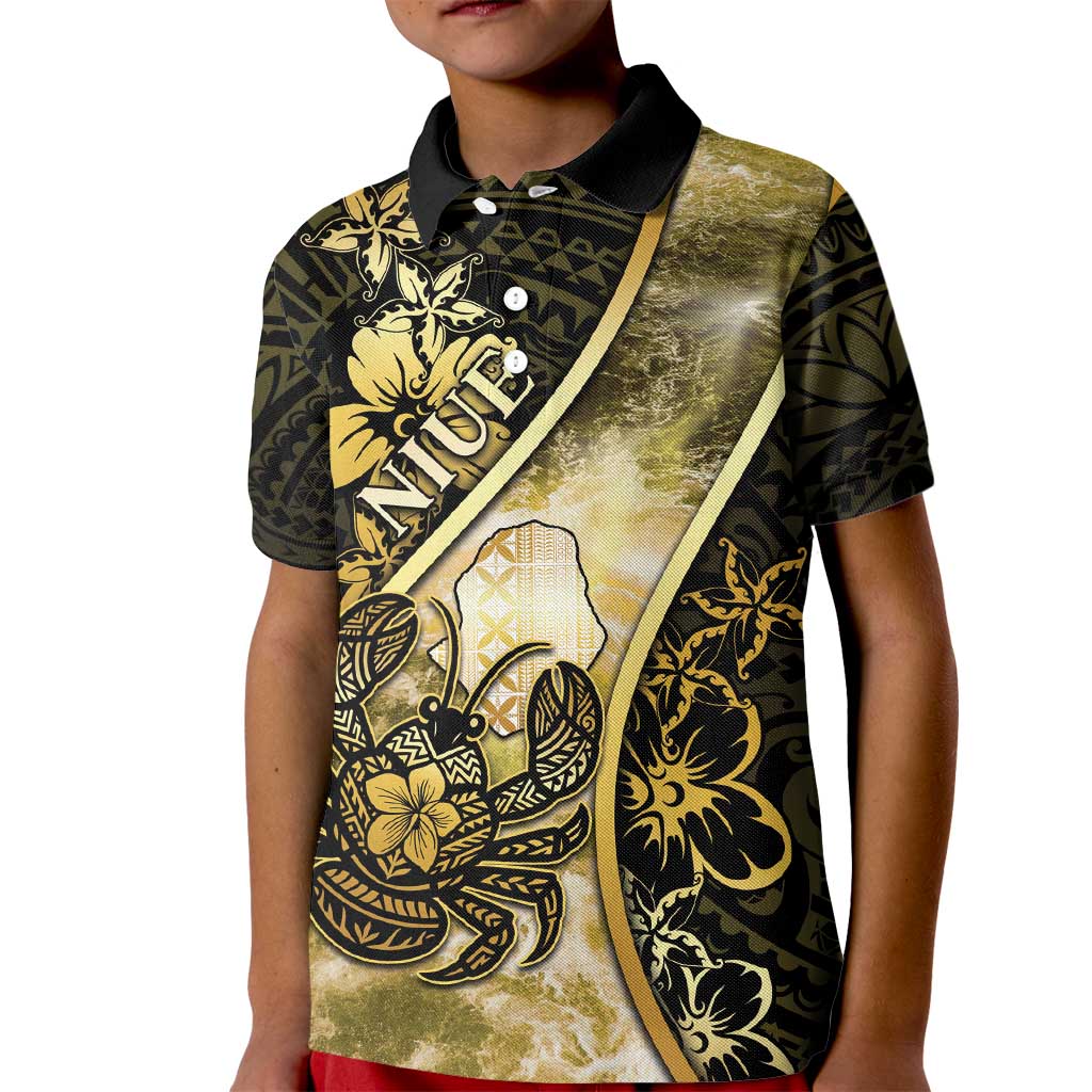 Personalised Niue Kid Polo Shirt Niuean Crab Waves Style DT05 Kid Gold - Polynesian Pride