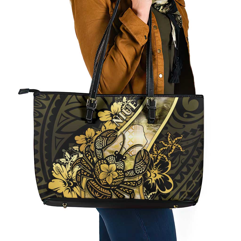 Niue Leather Tote Bag Niuean Crab Waves Style