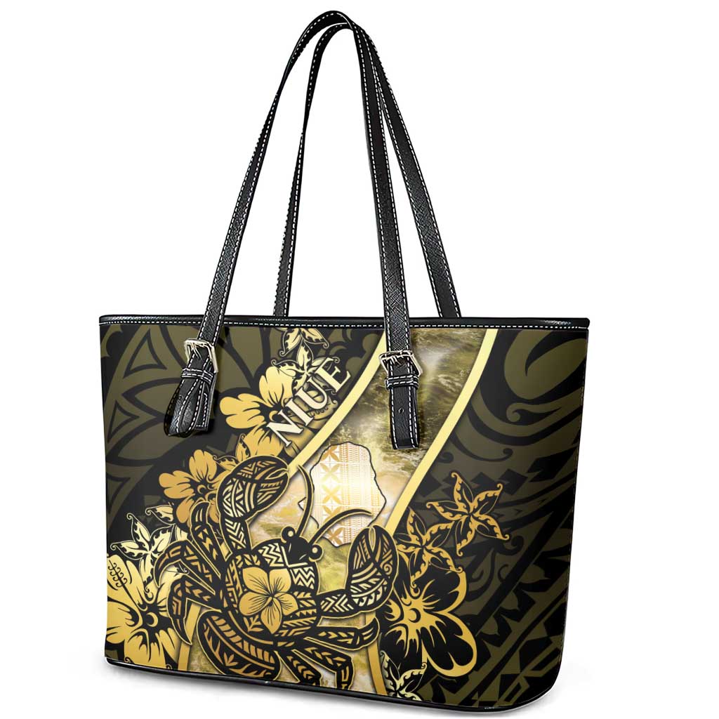 Niue Leather Tote Bag Niuean Crab Waves Style