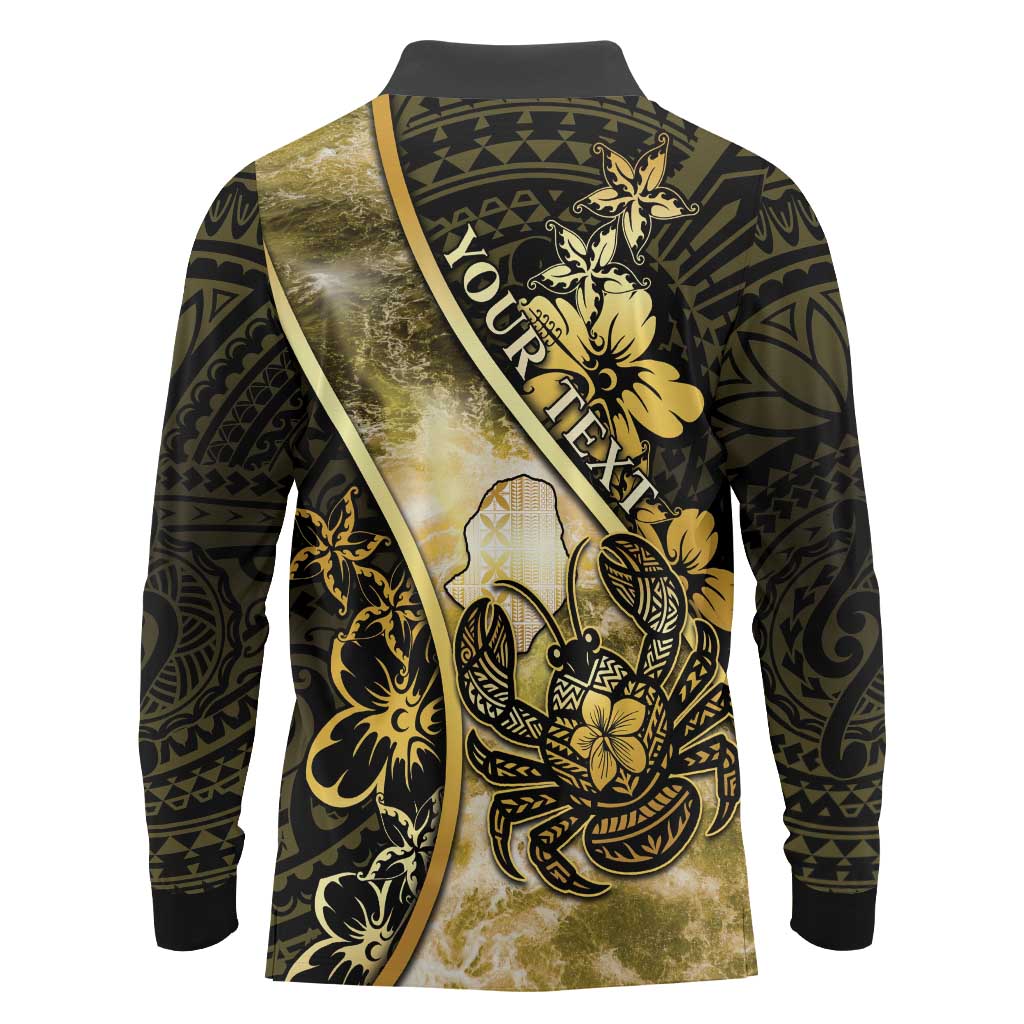 Personalised Niue Long Sleeve Polo Shirt Niuean Crab Waves Style
