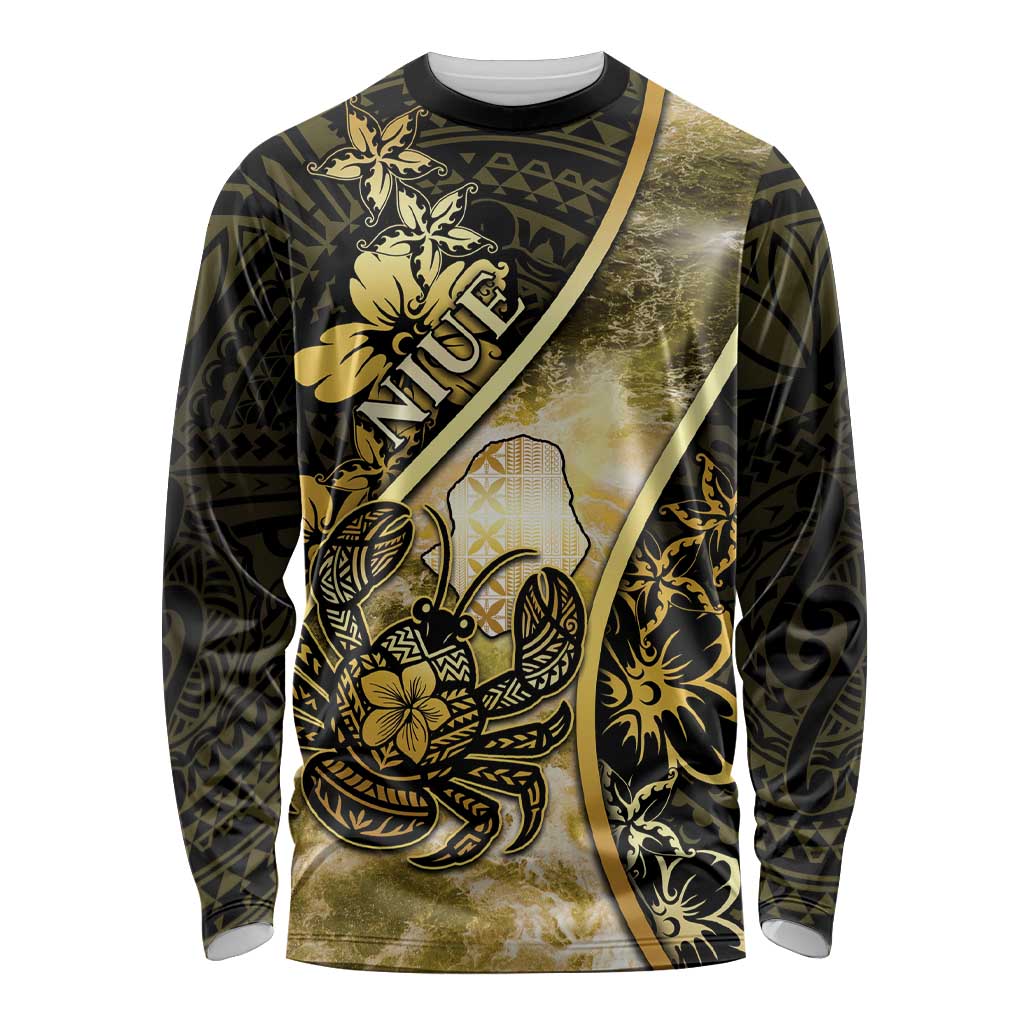 Personalised Niue Long Sleeve Shirt Niuean Crab Waves Style