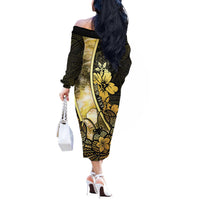 Personalised Niue Off The Shoulder Long Sleeve Dress Niuean Crab Waves Style