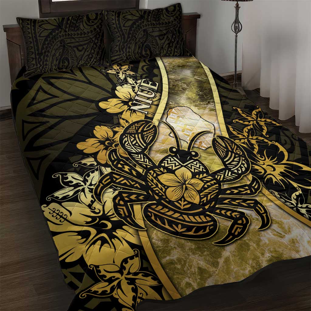 Niue Quilt Bed Set Niuean Crab Waves Style DT05 Gold - Polynesian Pride