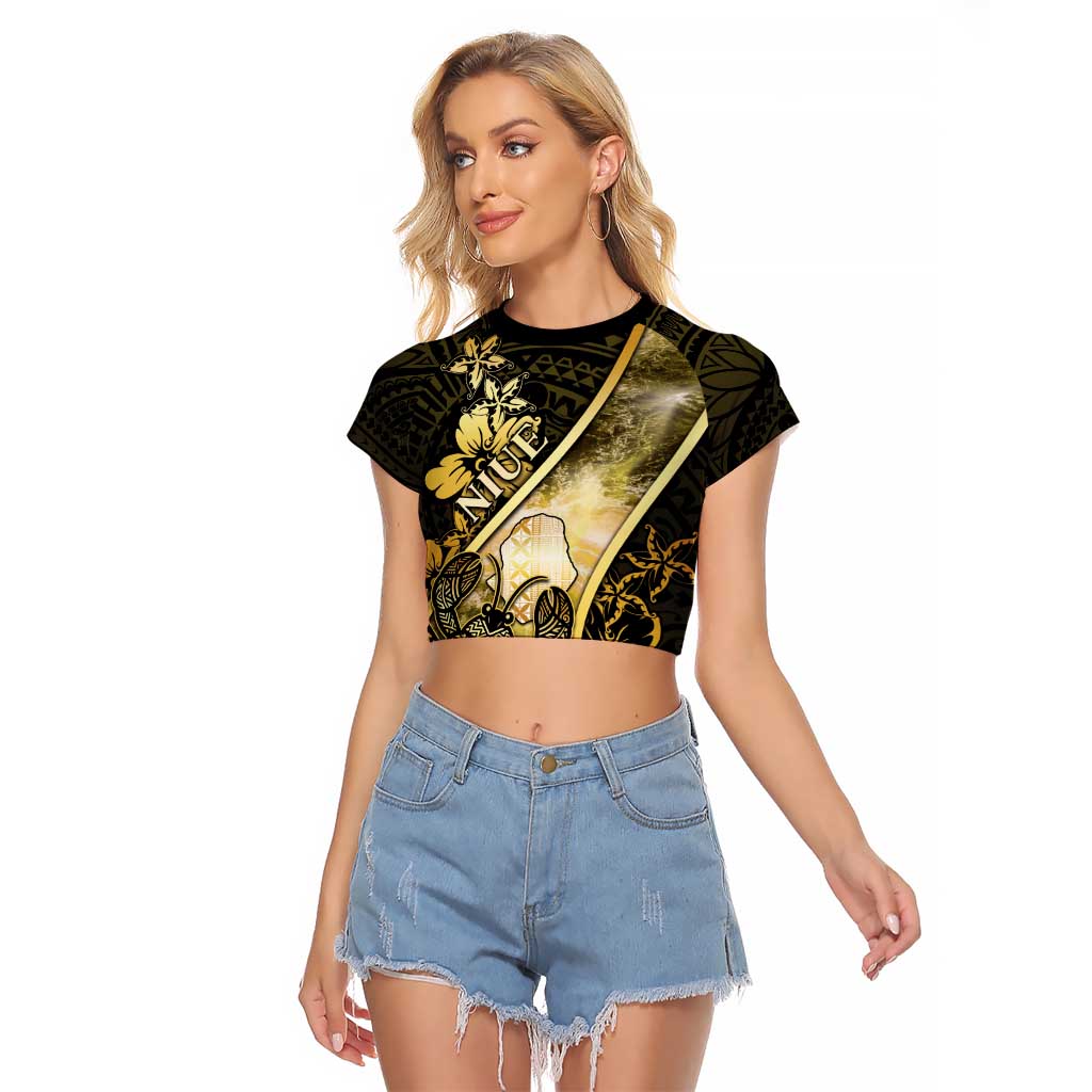 Personalised Niue Raglan Cropped T Shirt Niuean Crab Waves Style