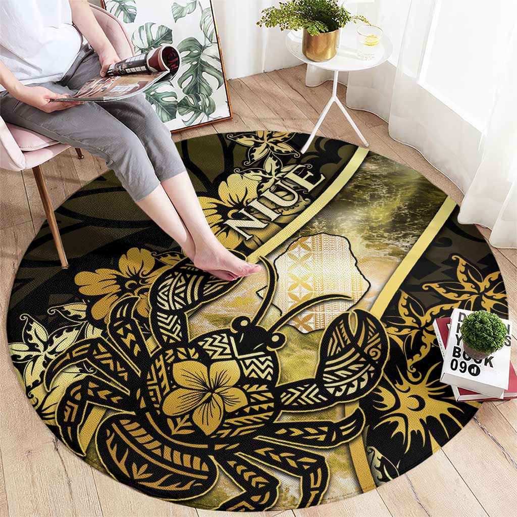 Niue Round Carpet Niuean Crab Waves Style