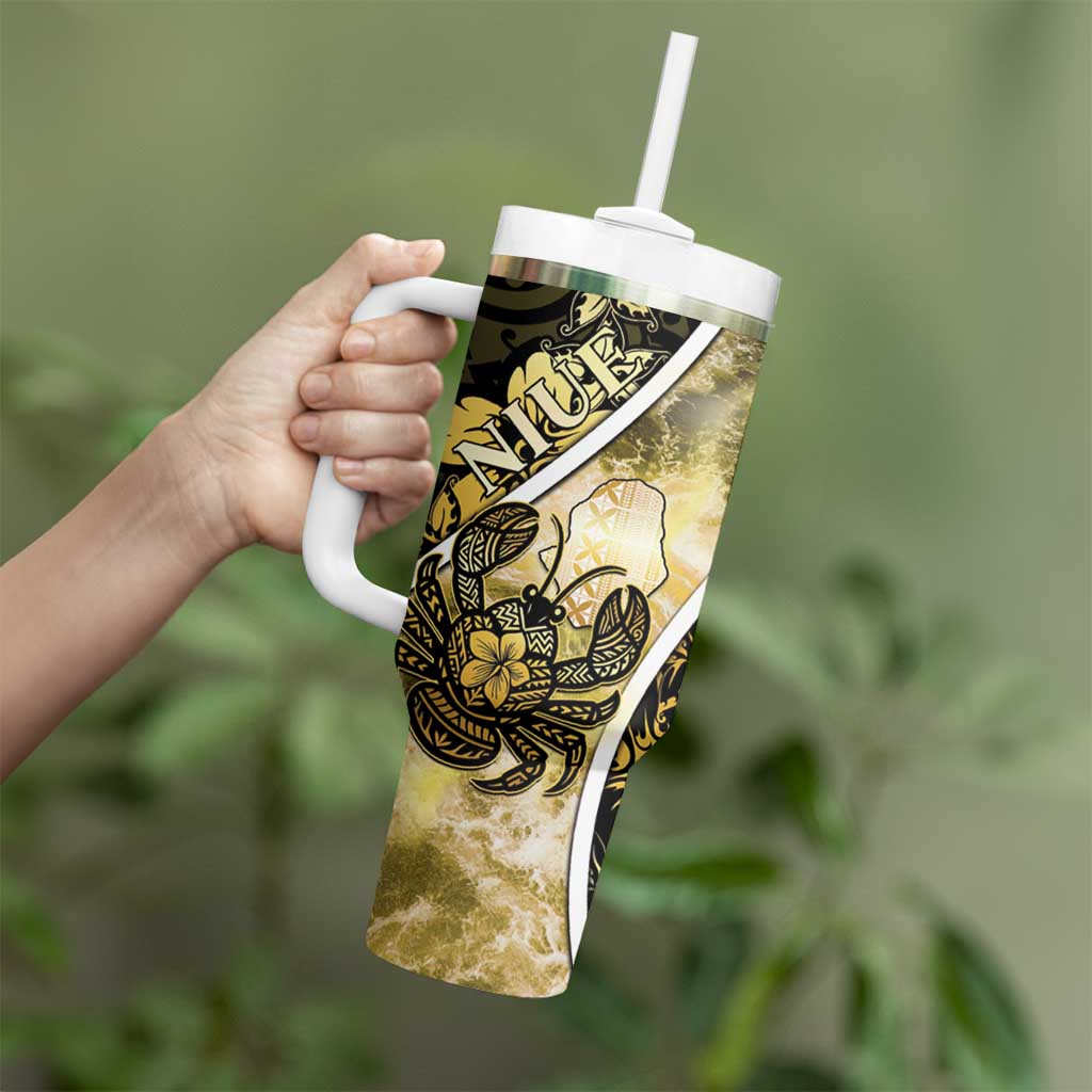 Personalised Niue Tumbler With Handle Niuean Crab Waves Style