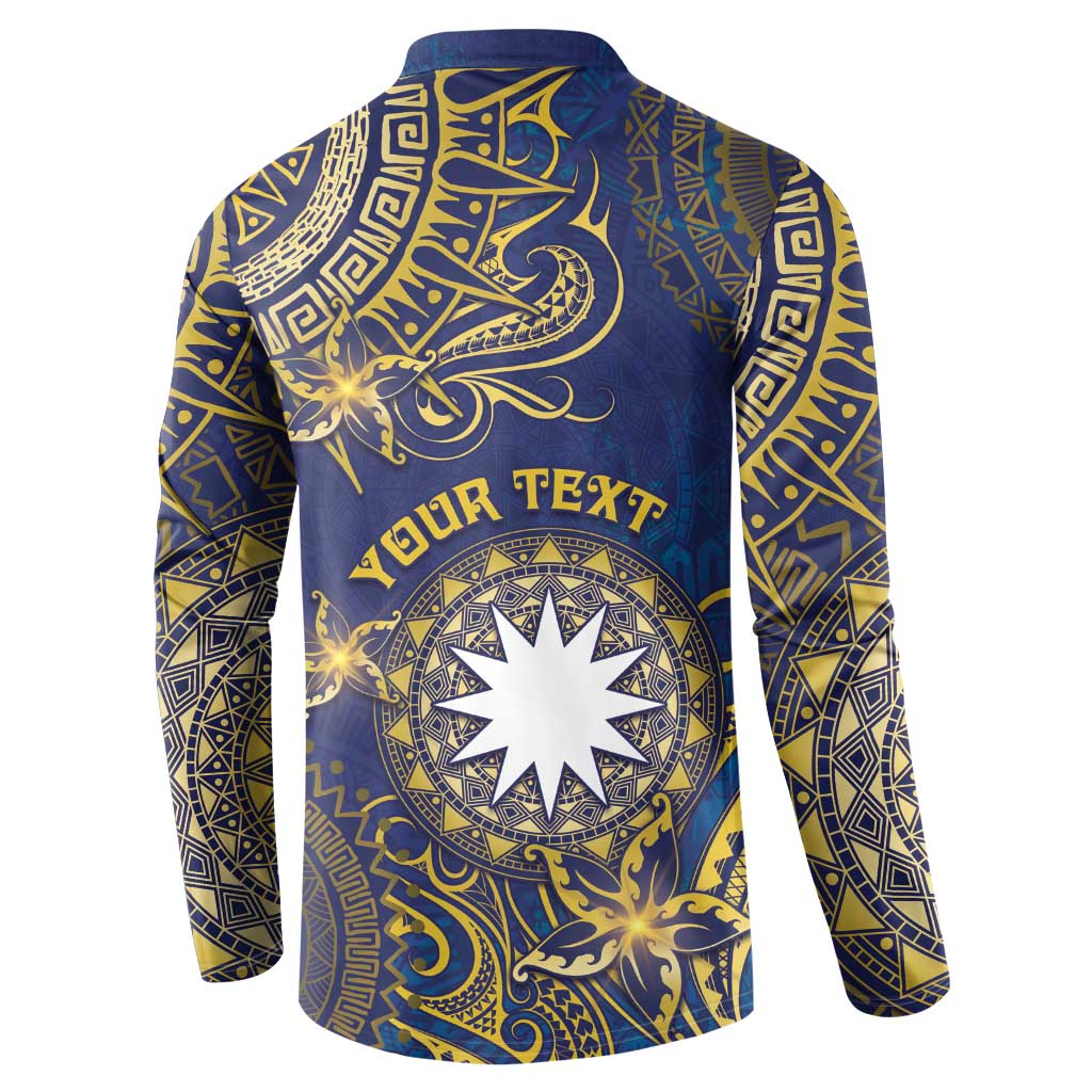 Personalised Nauru Button Sweatshirt Hibiscus Polynesian Tribal Pattern