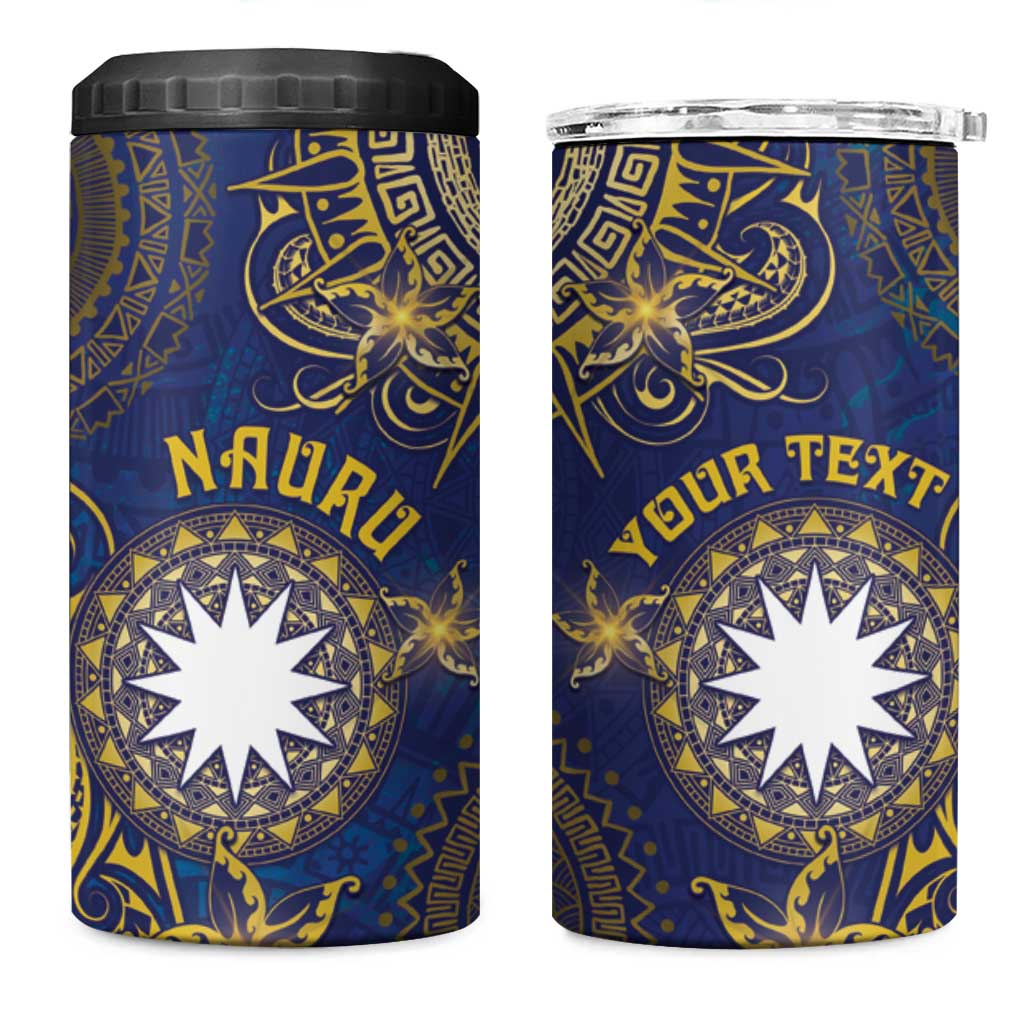Personalised Nauru 4 in 1 Can Cooler Tumbler Hibiscus Polynesian Tribal Pattern DT05 One Size: 16 oz Navy - Polynesian Pride