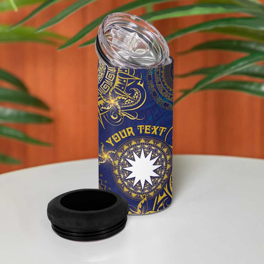 Personalised Nauru 4 in 1 Can Cooler Tumbler Hibiscus Polynesian Tribal Pattern